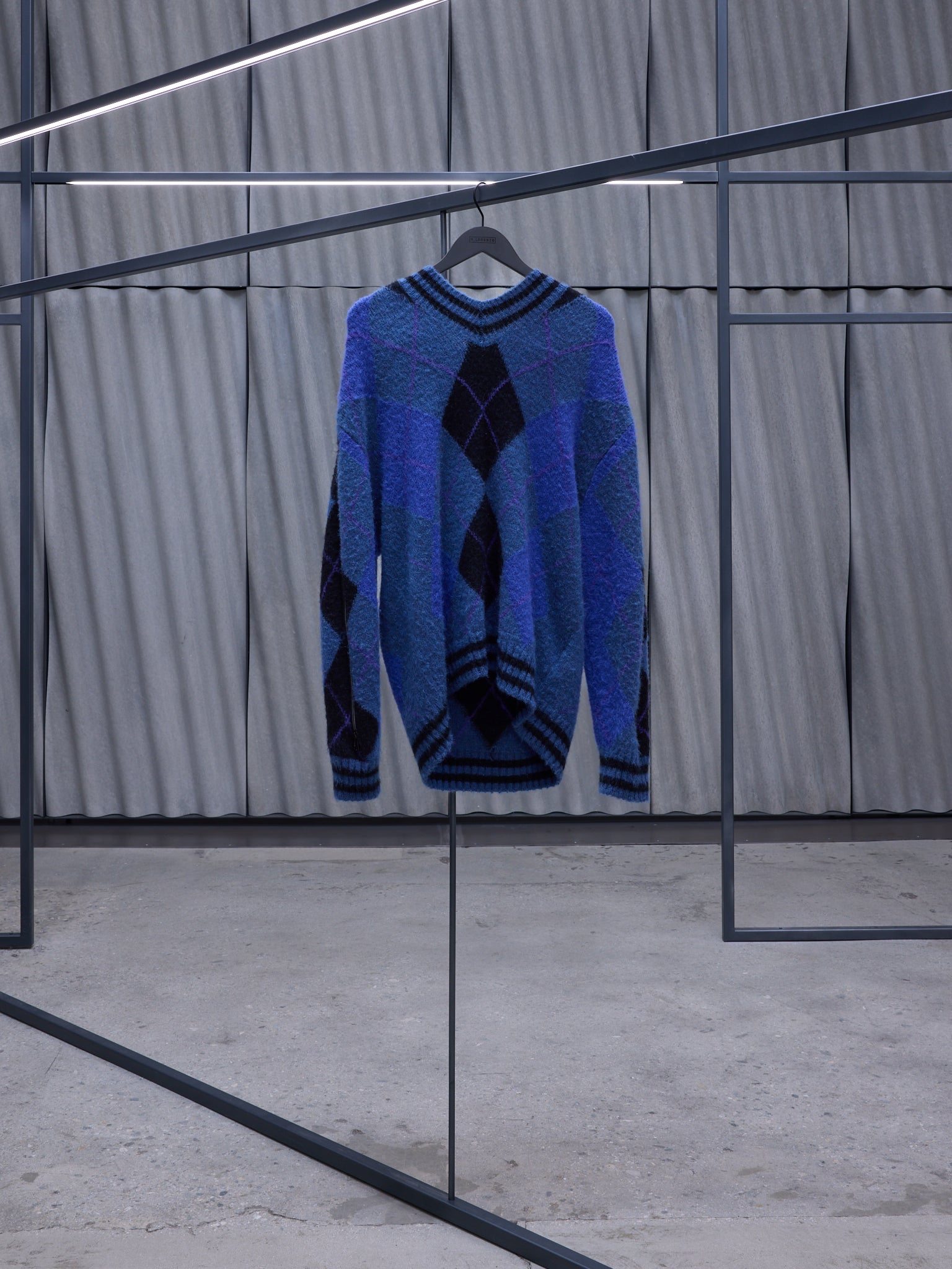 Blue Zip Insert Hood Pullover (206SW005-Y64-BLUE-GREY-ARGYLE)