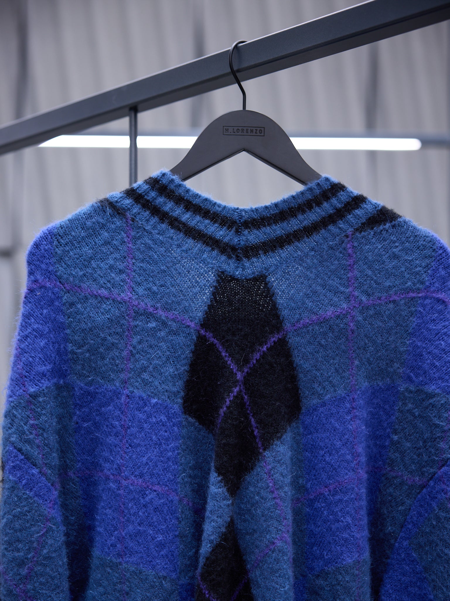 Blue Zip Insert Hood Pullover (206SW005-Y64-BLUE-GREY-ARGYLE)