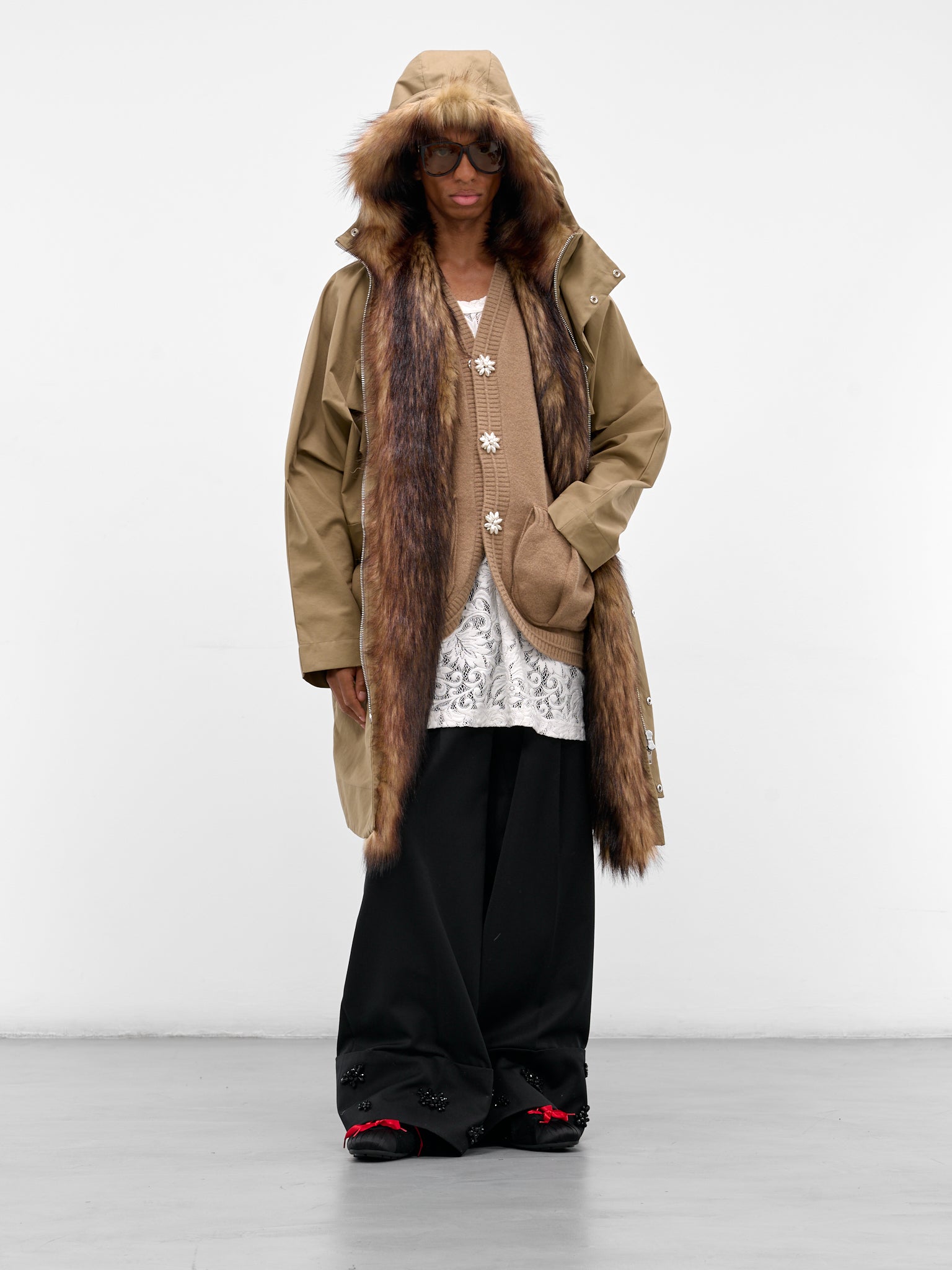 Beige Fur Lined Fishtail Parka (2078B-1267-STONE-PEARL)