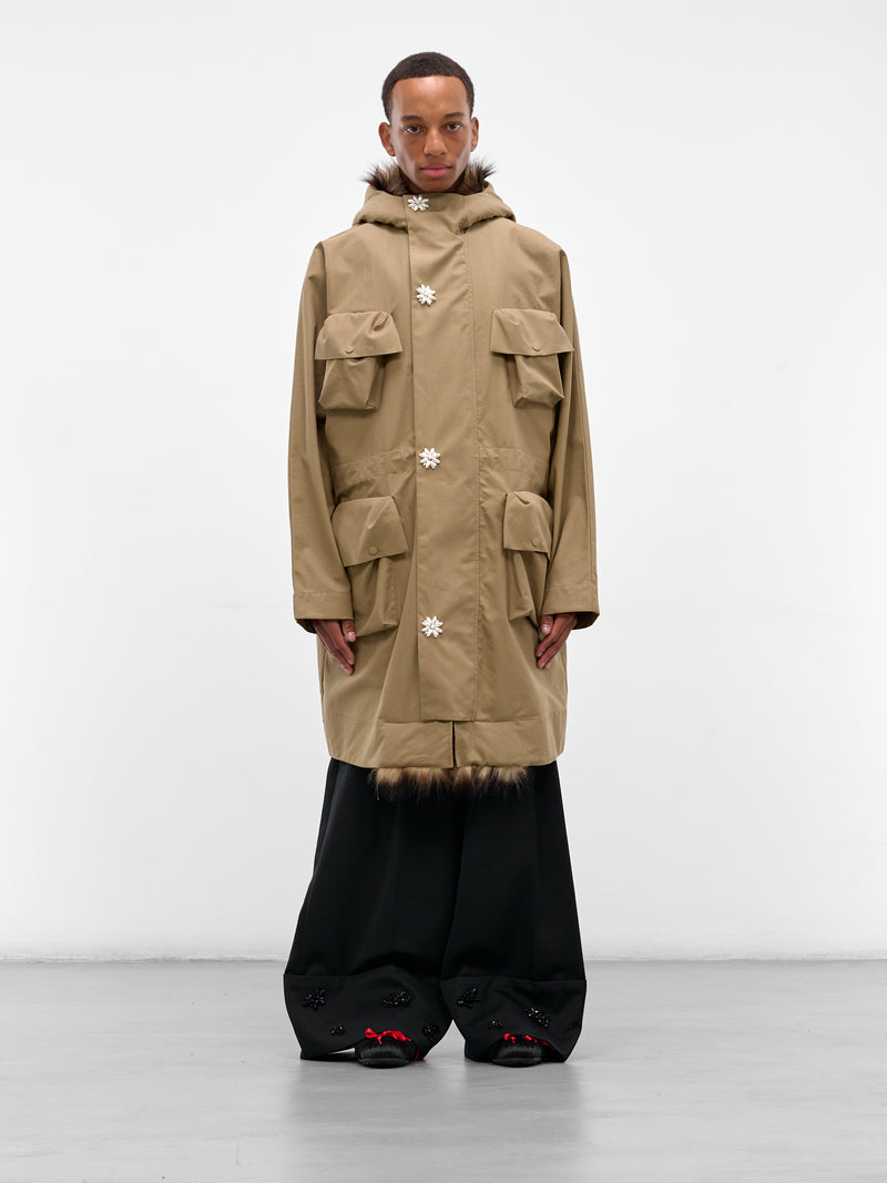 Beige Fur Lined Fishtail Parka (2078B-1267-STONE-PEARL)