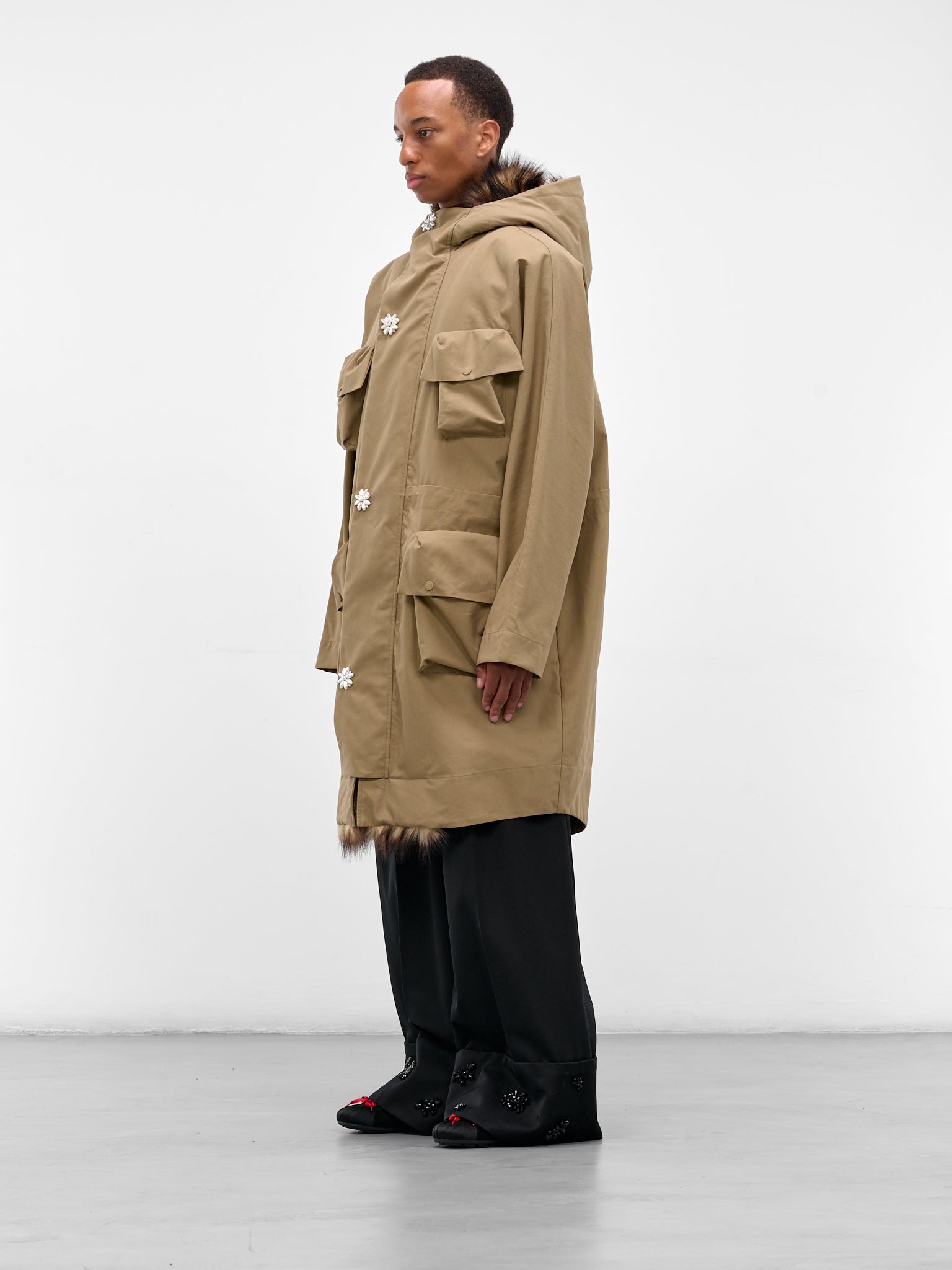 Beige Fur Lined Fishtail Parka (2078B-1267-STONE-PEARL)