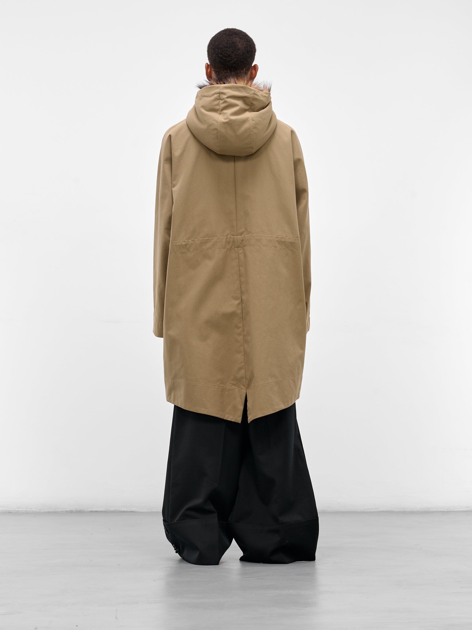Beige Fur Lined Fishtail Parka (2078B-1267-STONE-PEARL)
