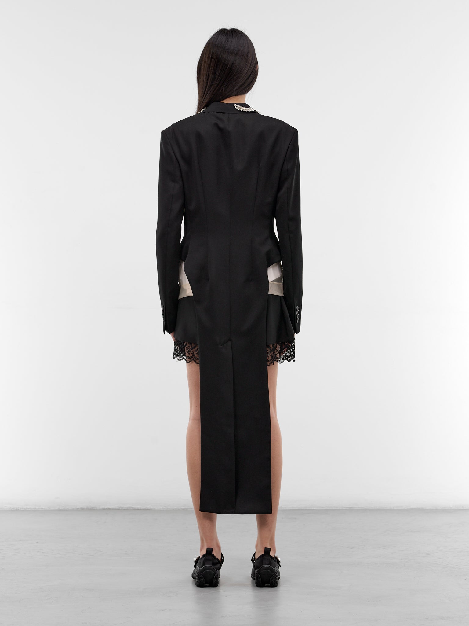 Embellished Hip Cut-Out Tailored Coat (2081B-1217-BLACK-PEARL-CLEAR)