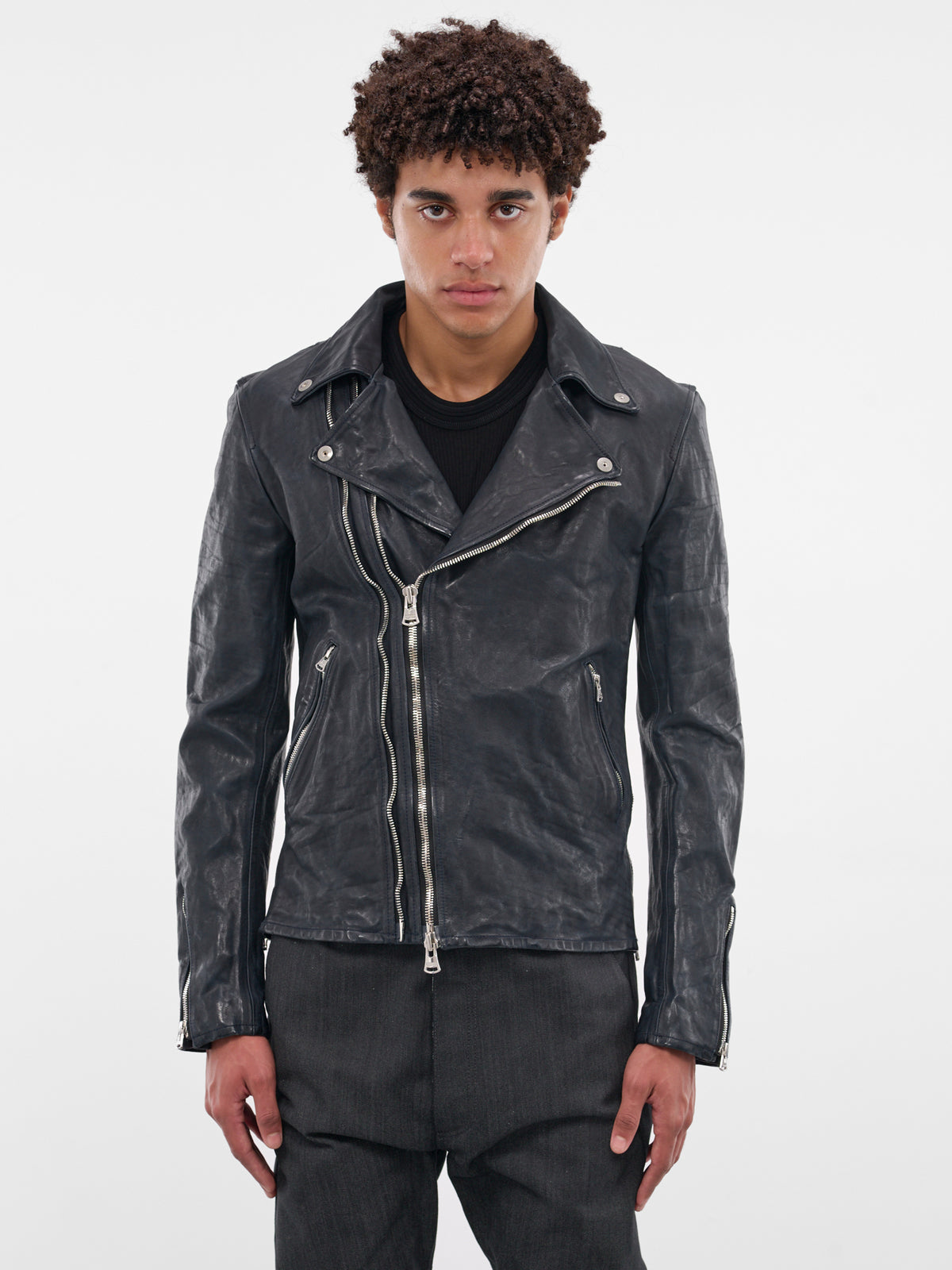 Blue Calf Leather Biker Jacket (2123-02-BLUE)
