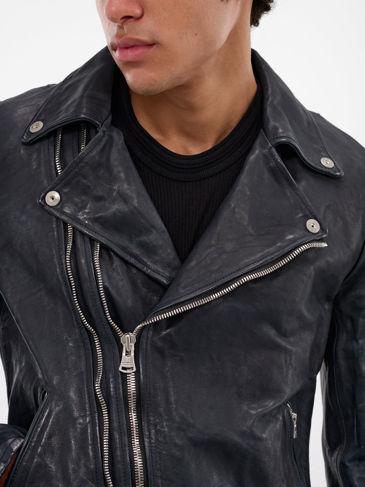 Blue Calf Leather Biker Jacket (2123-02-BLUE)