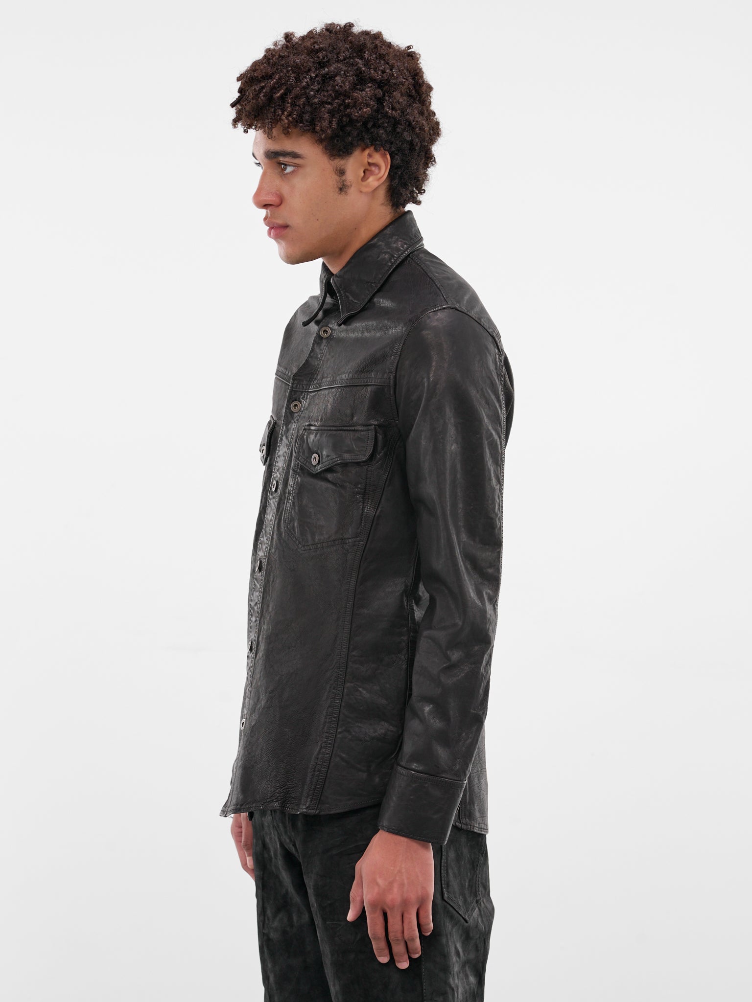 Black Calf Leather Glossy Shirt (2130-04-BLACK)