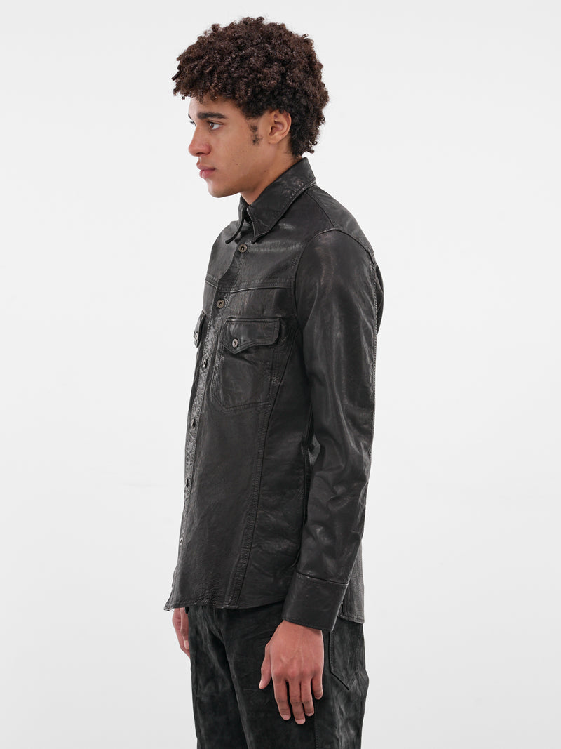 Black Calf Leather Glossy Shirt (2130-04-BLACK)