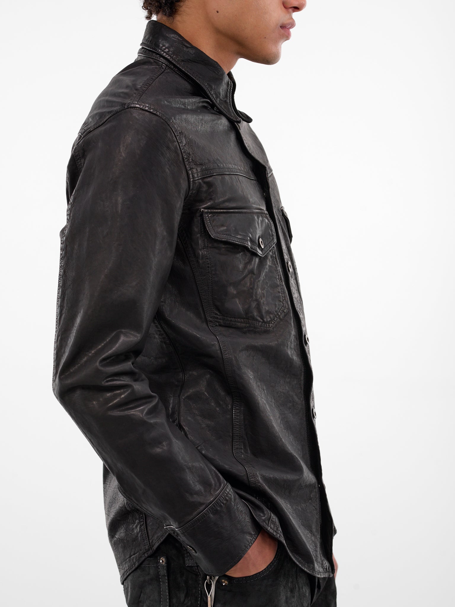 Black Calf Leather Glossy Shirt (2130-04-BLACK)