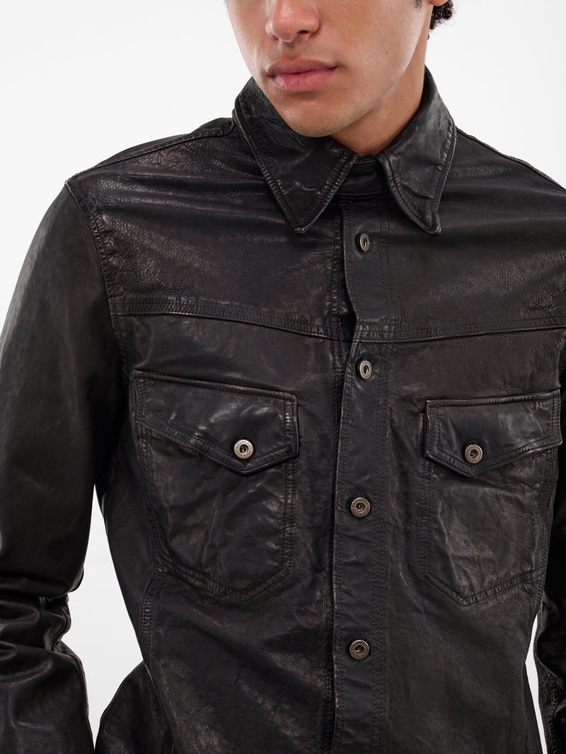 Black Calf Leather Glossy Shirt (2130-04-BLACK)