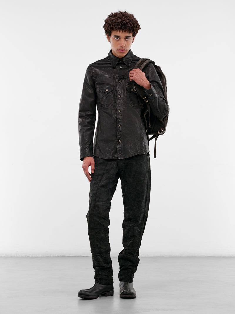 Black Calf Leather Glossy Shirt (2130-04-BLACK)