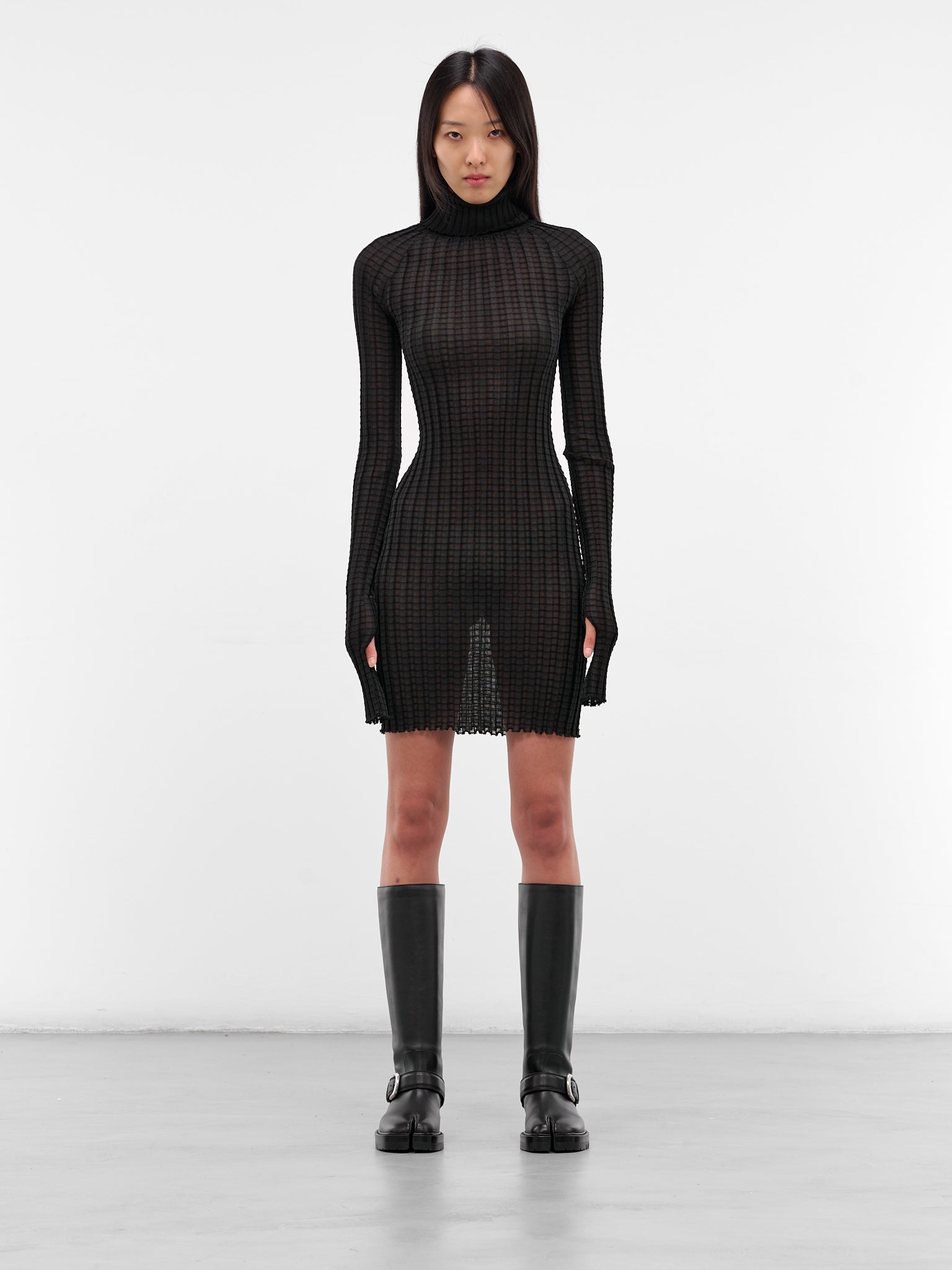 black ribbed high neck mini dress A. ROEGE HOVE