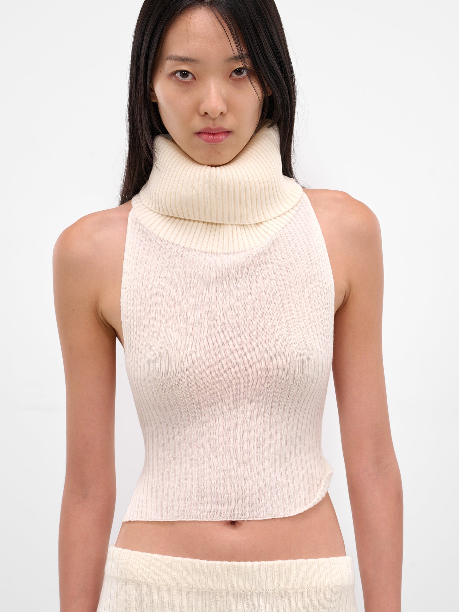 Tia White Ribbed Halter Turtleneck (22136-TIA-ECRU)
