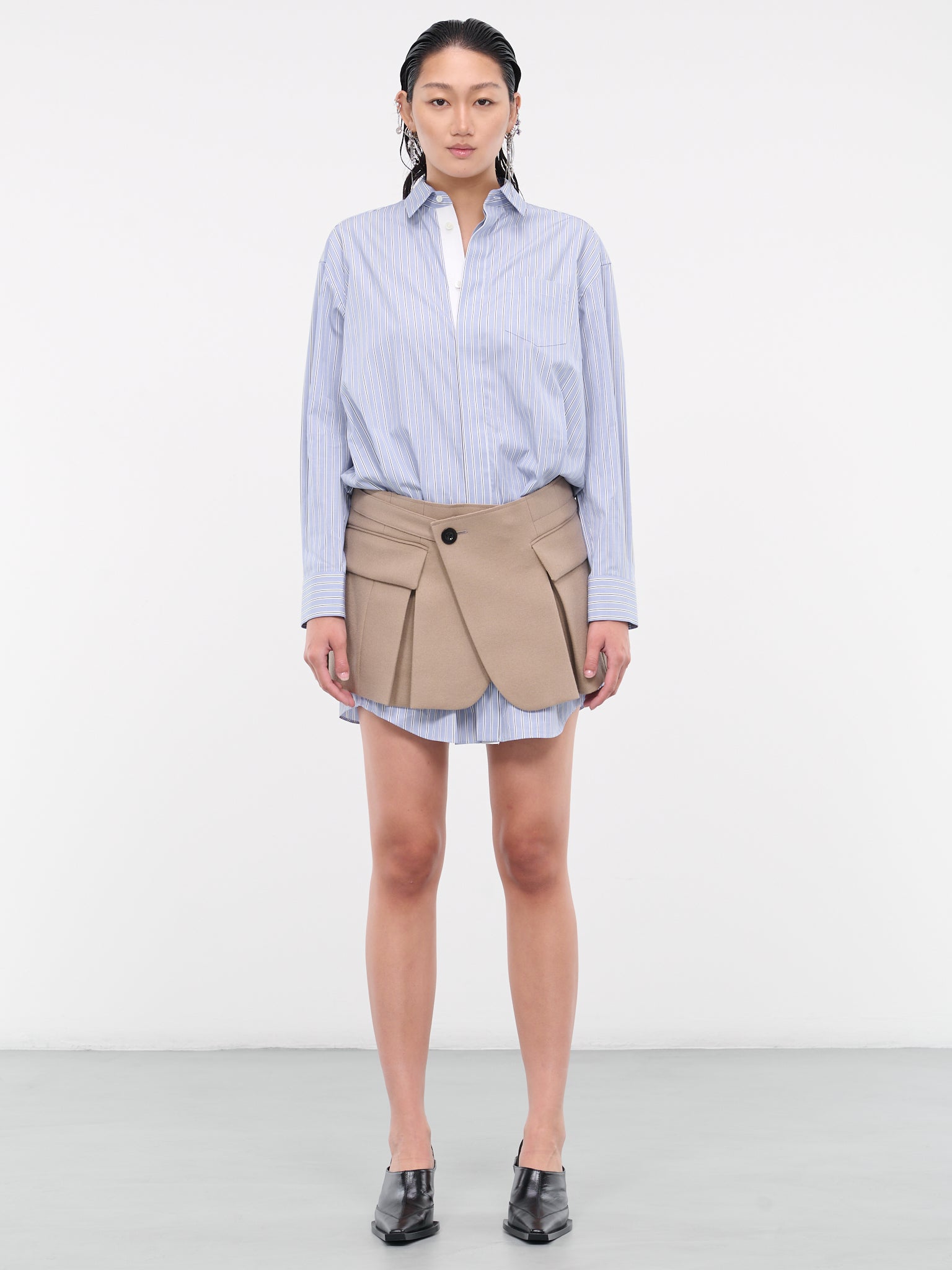 Shirt & Skirt Mini Dress (23-06773-LIGHT-BLUE-STRIPE-BEI)