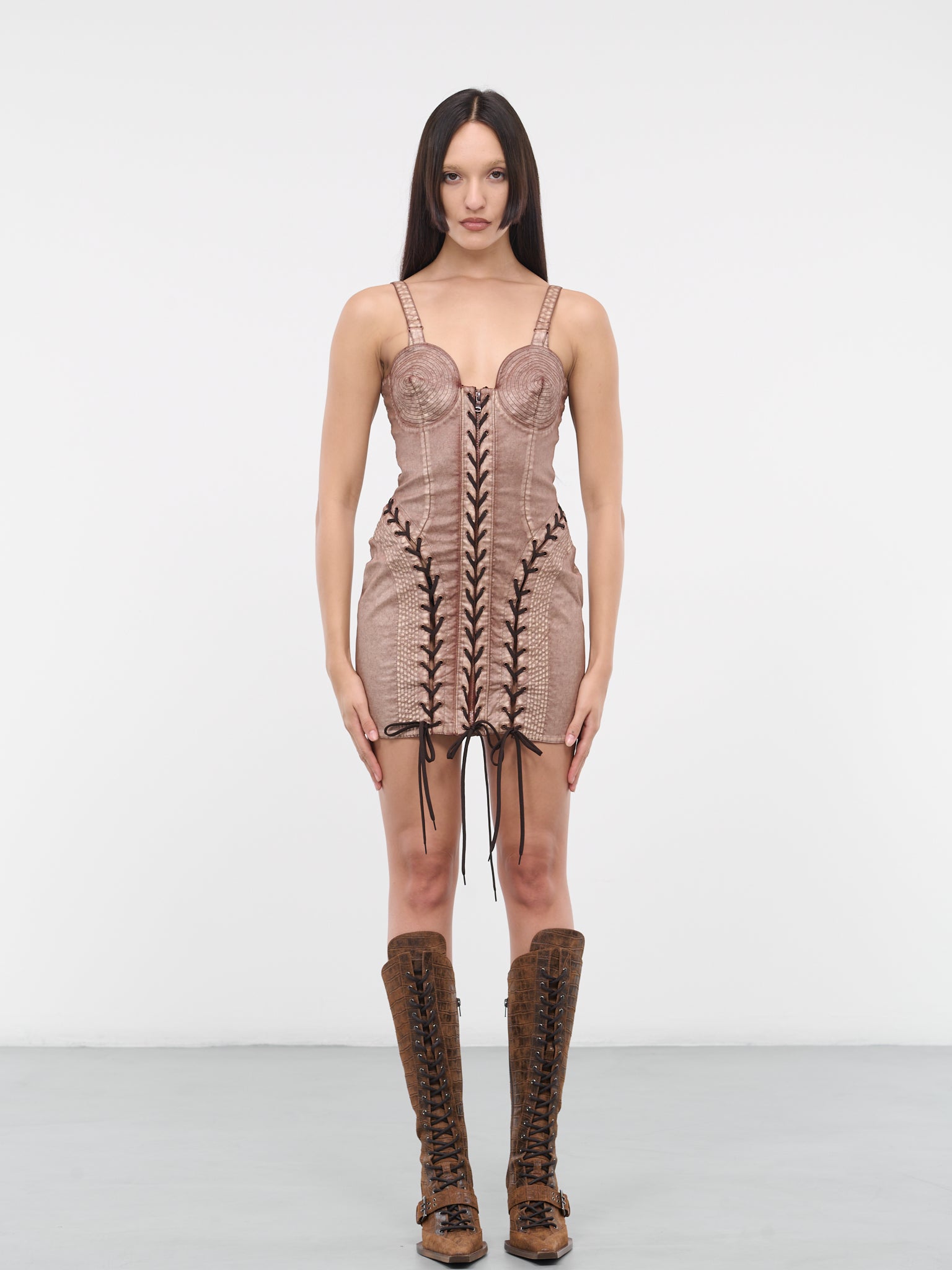 KNWLS Conical Laced Dress (23-14-F-RO061TP-D005-BROWN-ECR)