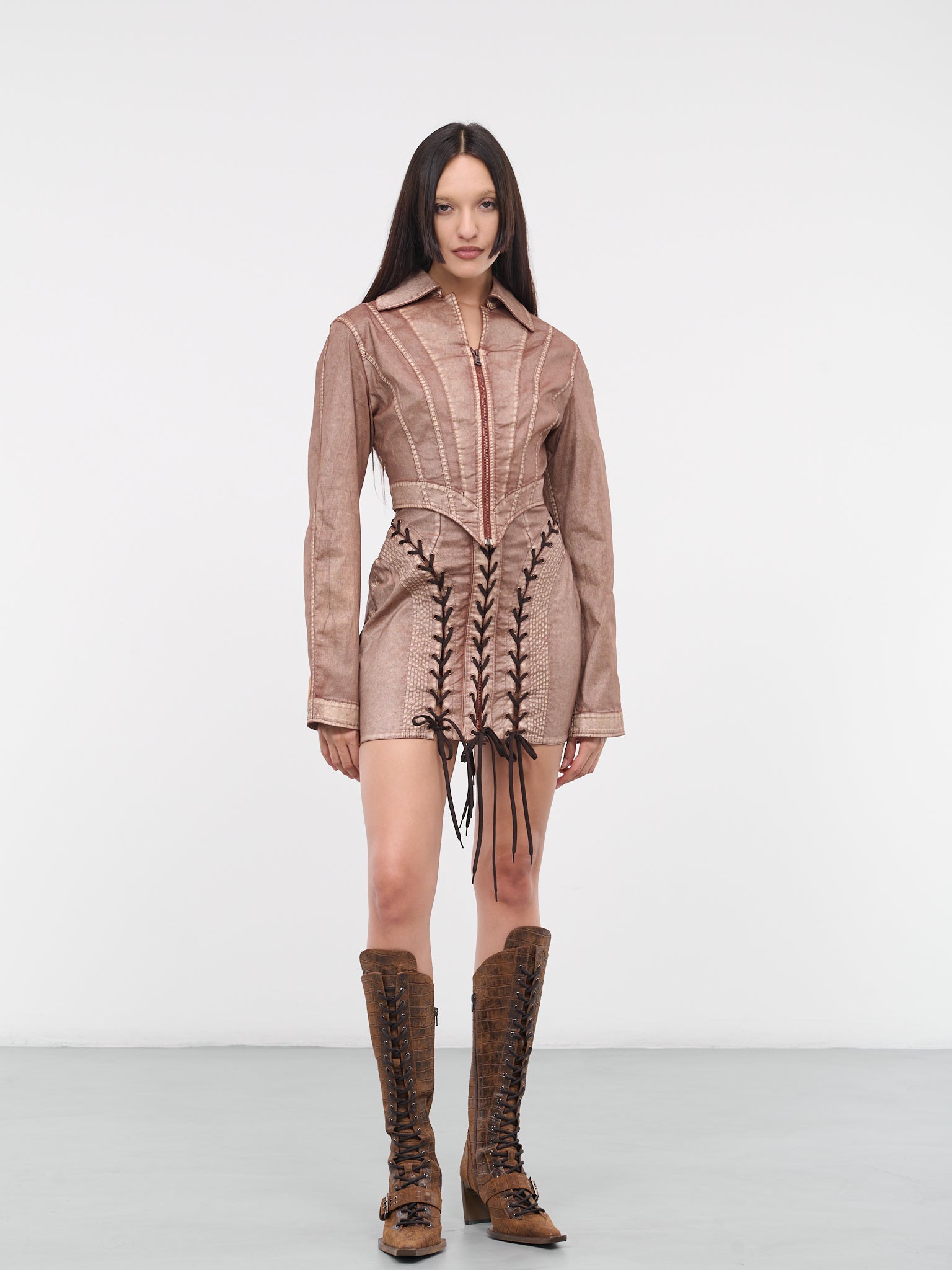 KNWLS Conical Laced Dress (23-14-F-RO061TP-D005-BROWN-ECR)