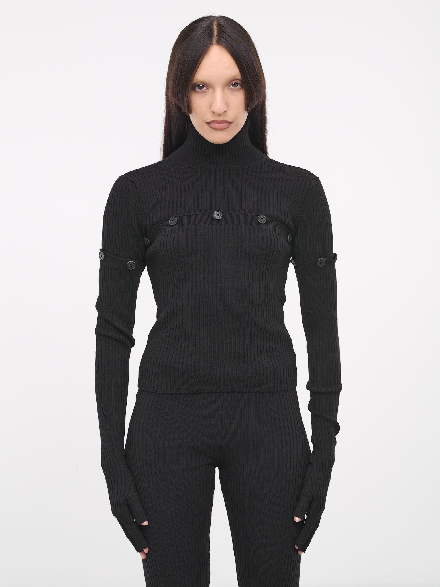 Buttoned Knit Top (23-15-F-PL036-M057-BLACK)