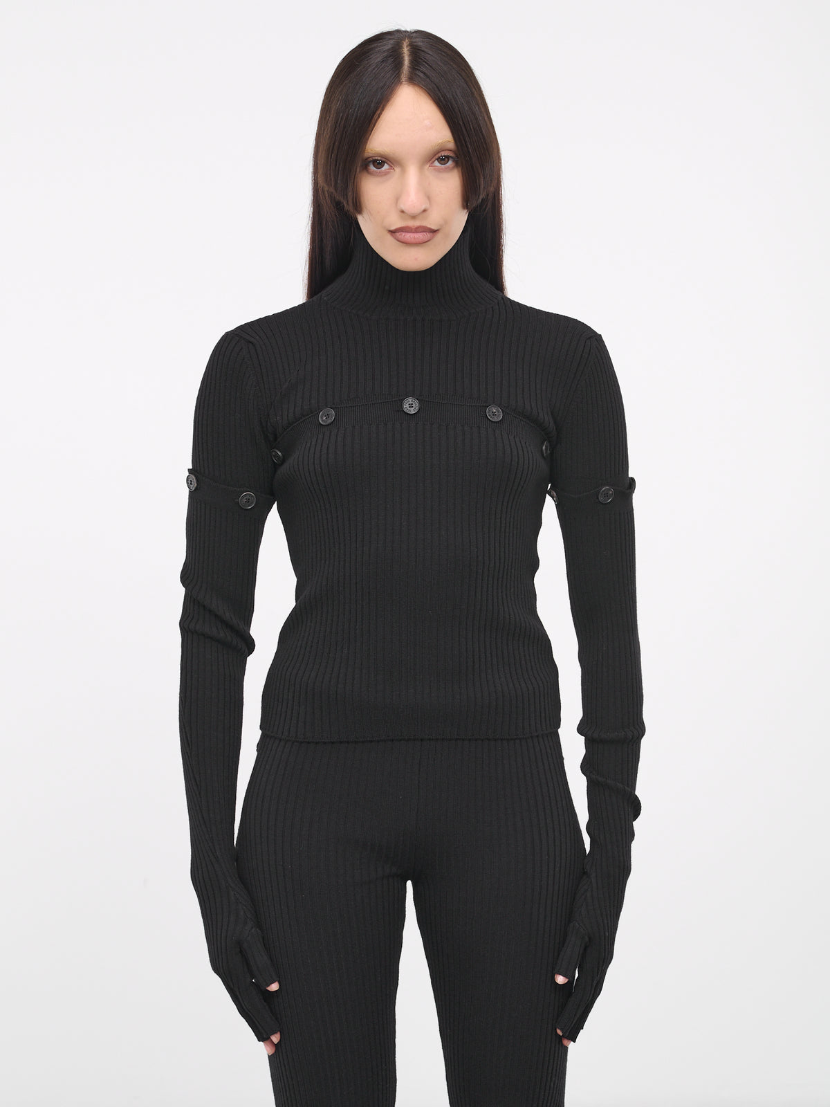 Buttoned Knit Top (23-15-F-PL036-M057-BLACK)