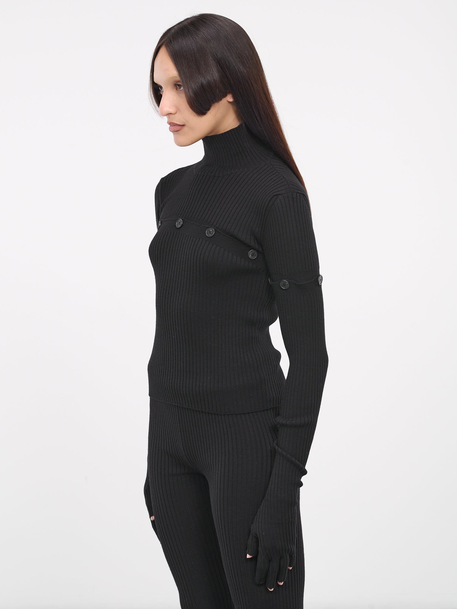 Buttoned Knit Top (23-15-F-PL036-M057-BLACK)