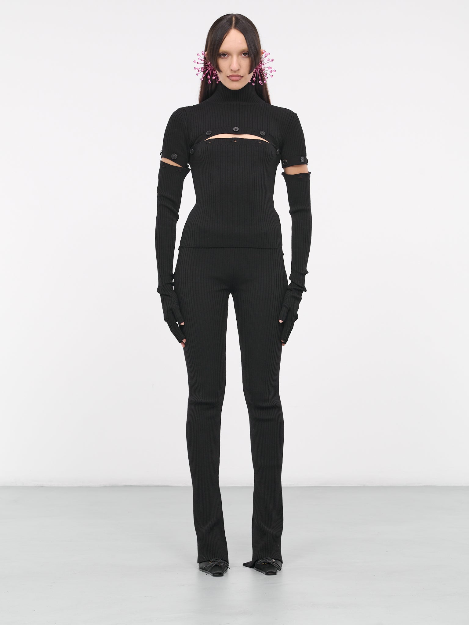 Buttoned Knit Top (23-15-F-PL036-M057-BLACK)