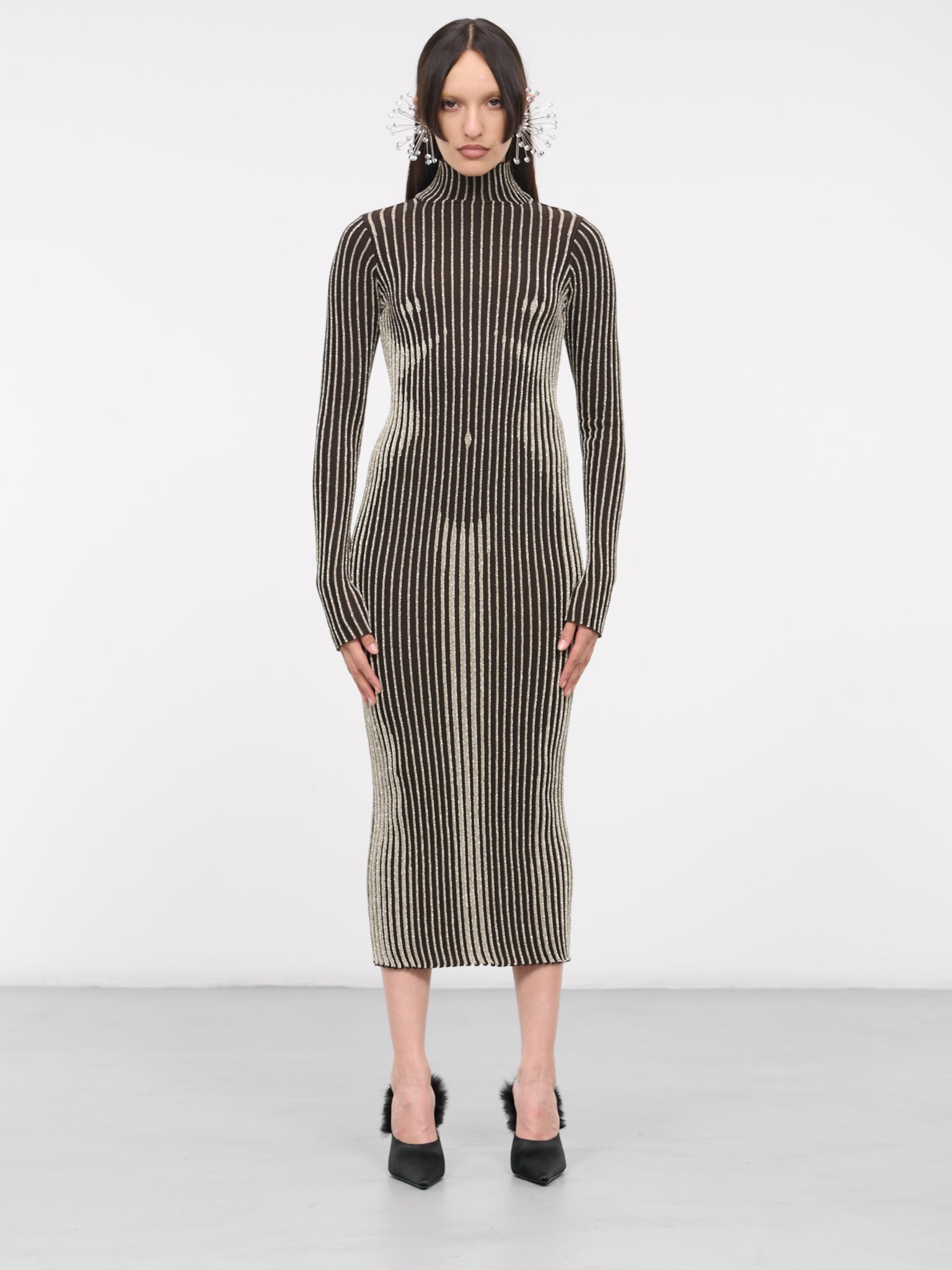 Long Sleeve Dress in Brown & Silver Long Sleeve Dress in Brown & Silver