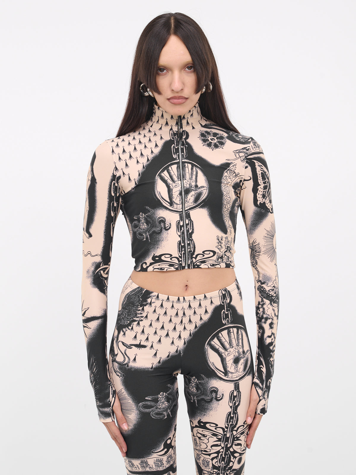 Heraldry Tattoo Crop Top (23-15-F-TO123-J526-NUDE-NAVY)