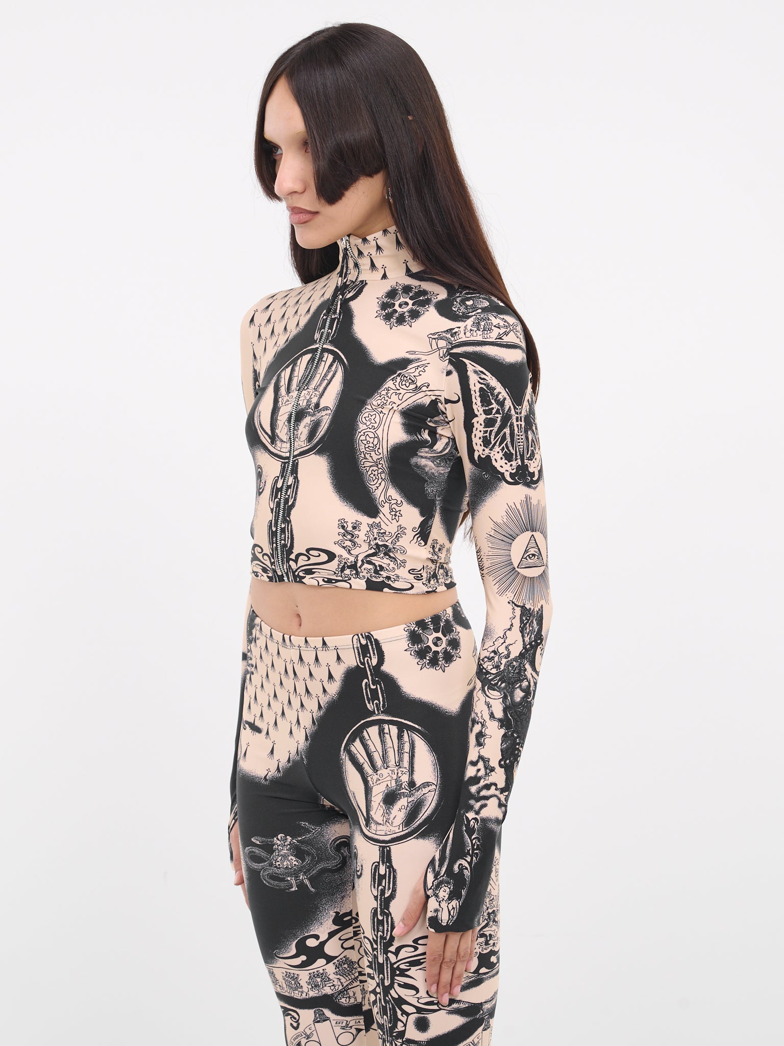 Heraldry Tattoo Crop Top (23-15-F-TO123-J526-NUDE-NAVY)