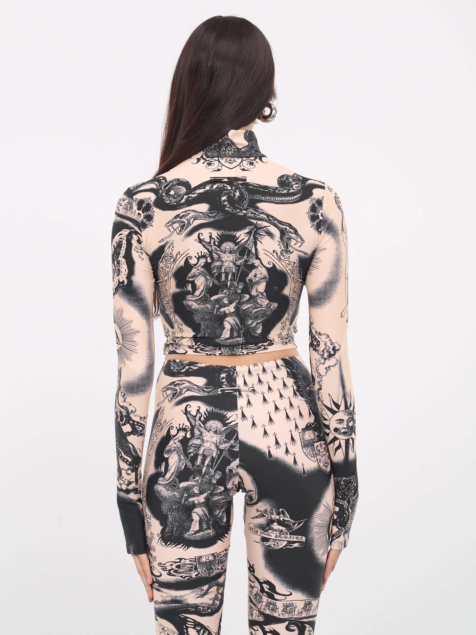 Heraldry Tattoo Crop Top (23-15-F-TO123-J526-NUDE-NAVY)