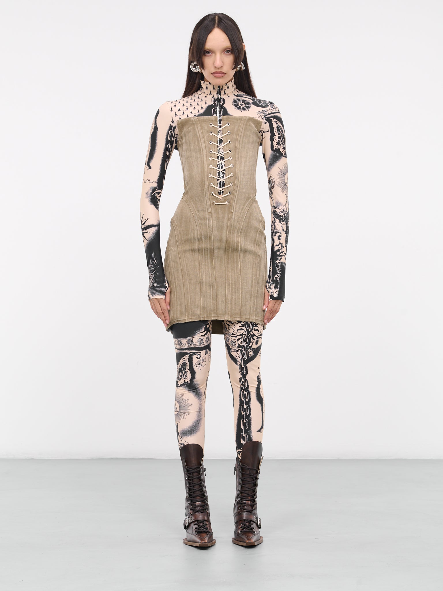 Heraldry Tattoo Crop Top (23-15-F-TO123-J526-NUDE-NAVY)