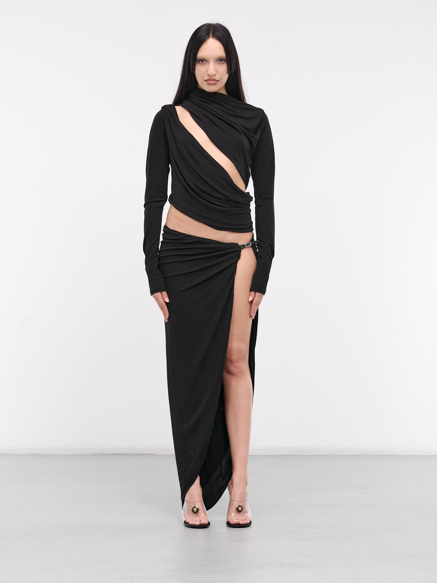 Framed Drape Slice Dress (24013172-BLACK)