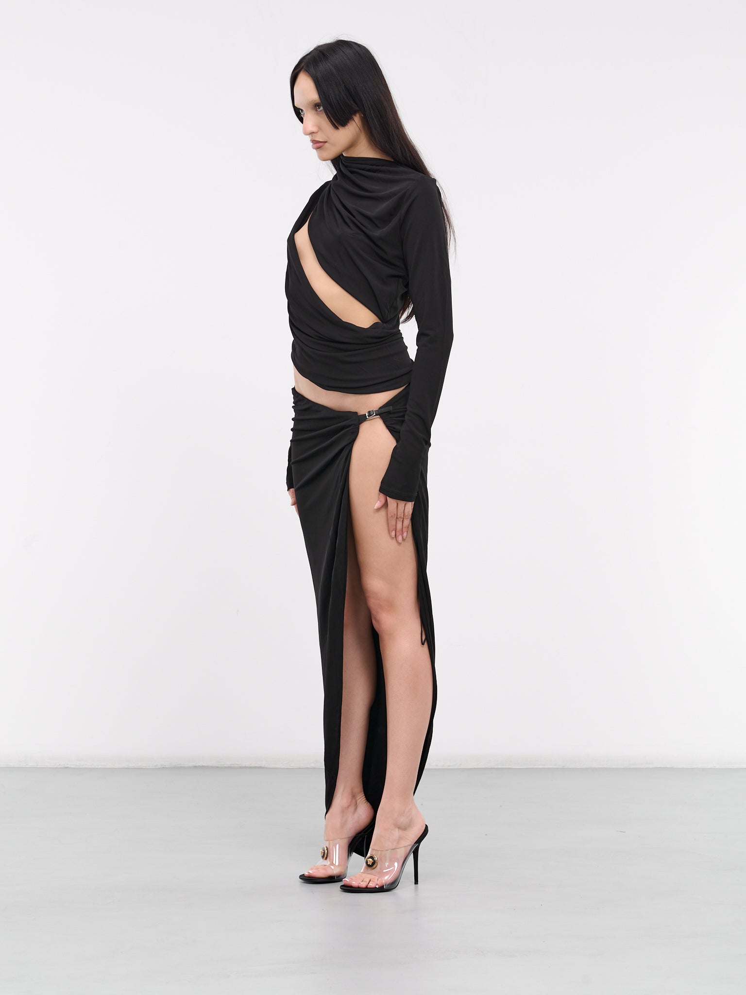 Framed Drape Slice Dress (24013172-BLACK)