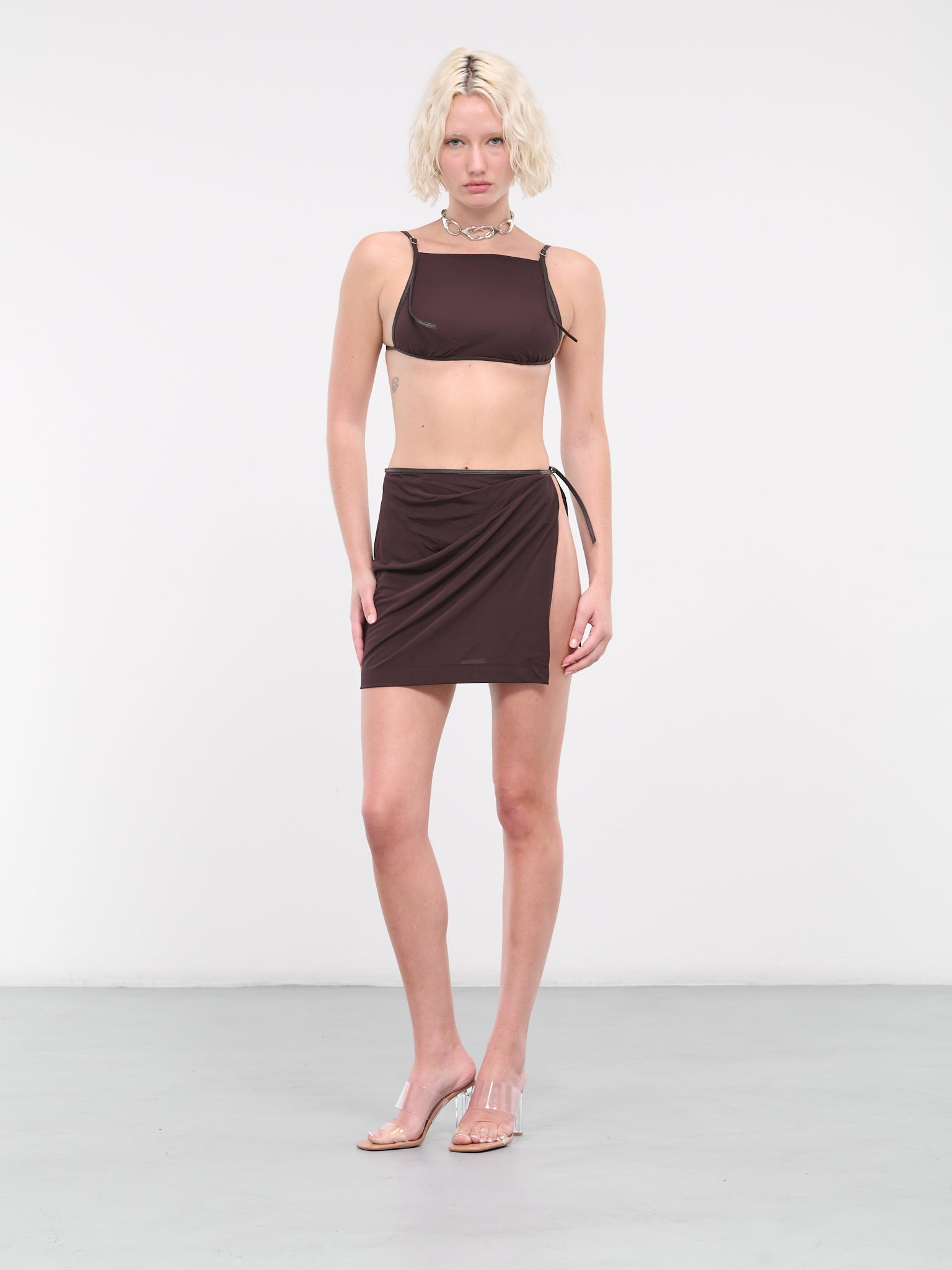 Framed Buckle Mini Skirt (23044103-CACAO)
