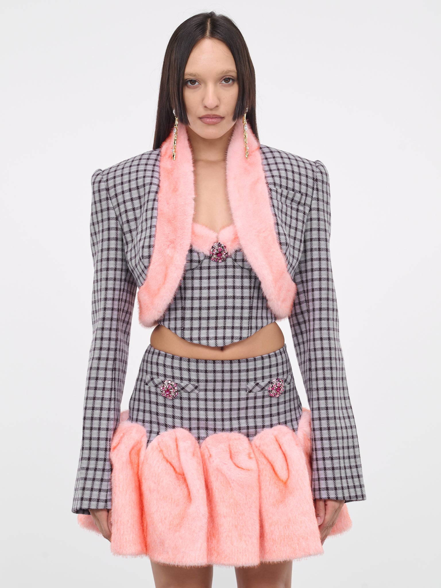 Check Fur Jacket (2304J25234-LILAC-MULTI)