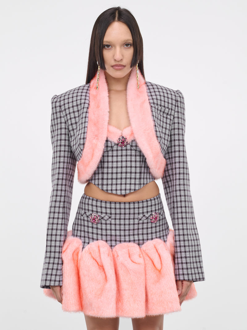 Check Fur Jacket (2304J25234-LILAC-MULTI)