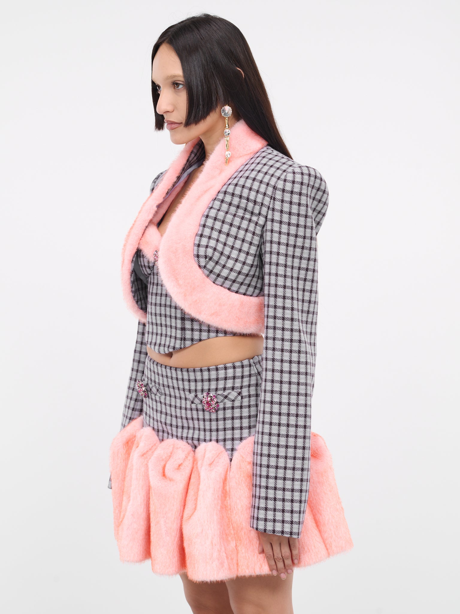 Check Fur Jacket (2304J25234-LILAC-MULTI)