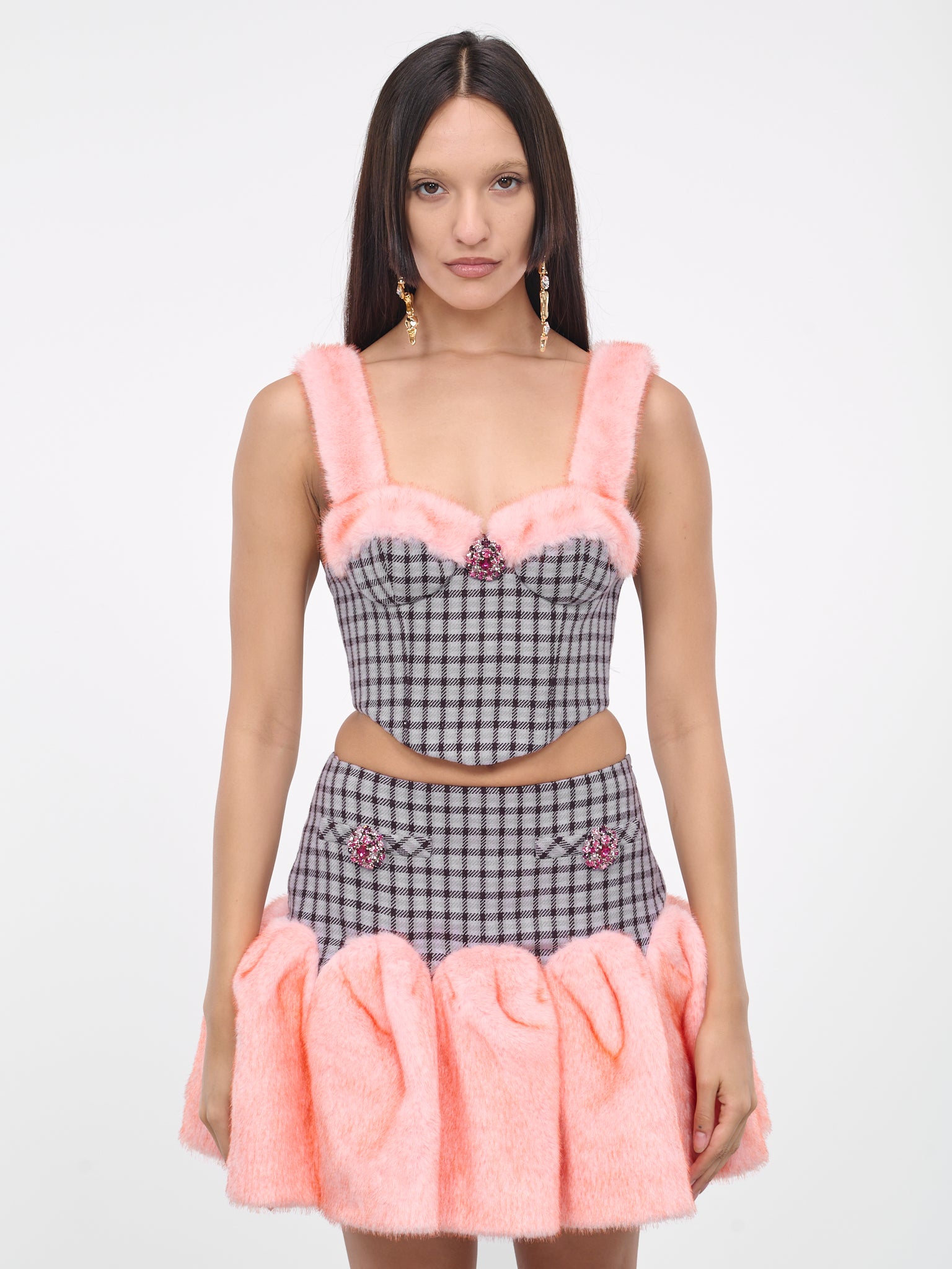 Check Fur Bustier Top (2304T12B234-LILAC-MULTI)