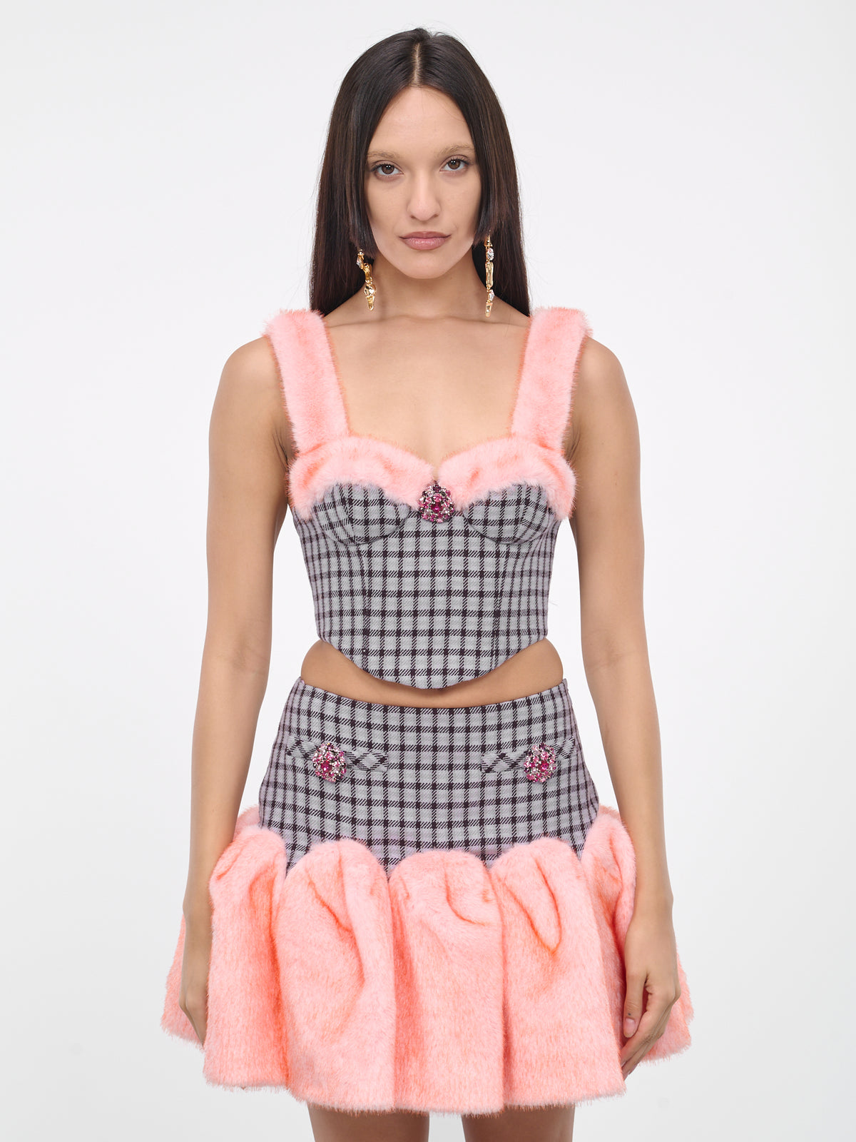 Check Fur Bustier Top (2304T12B234-LILAC-MULTI)
