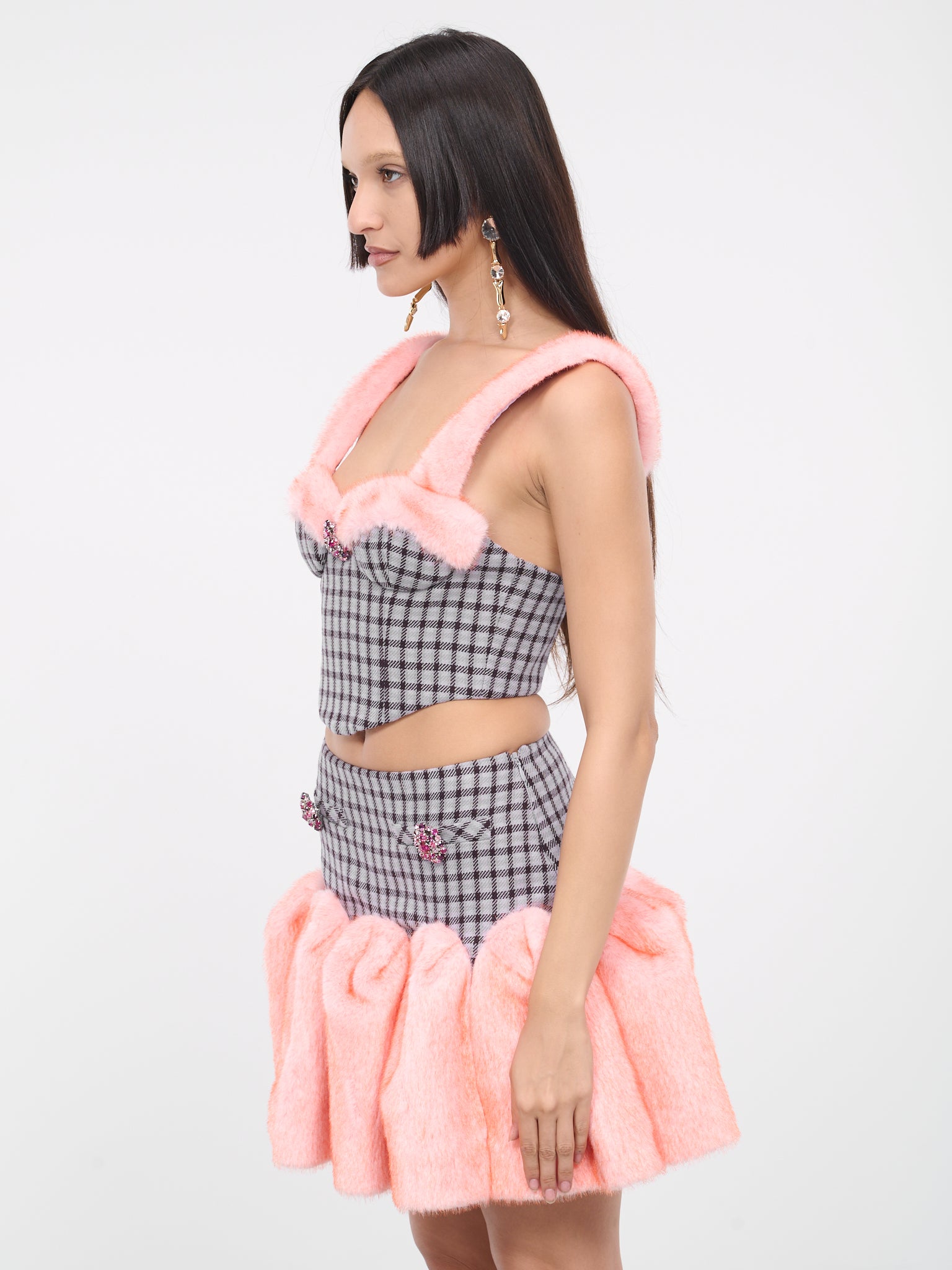 Check Fur Bustier Top (2304T12B234-LILAC-MULTI)