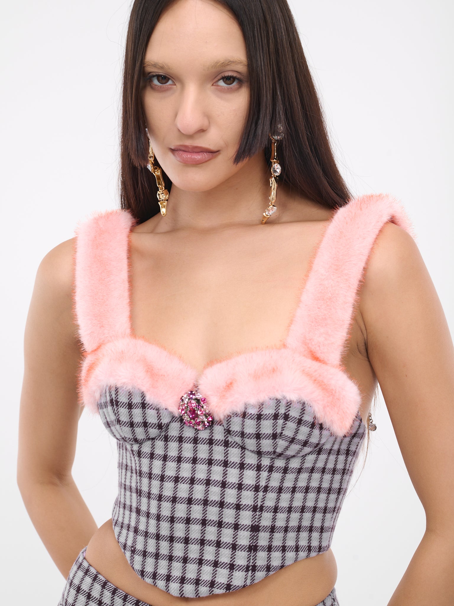 Check Fur Bustier Top (2304T12B234-LILAC-MULTI)