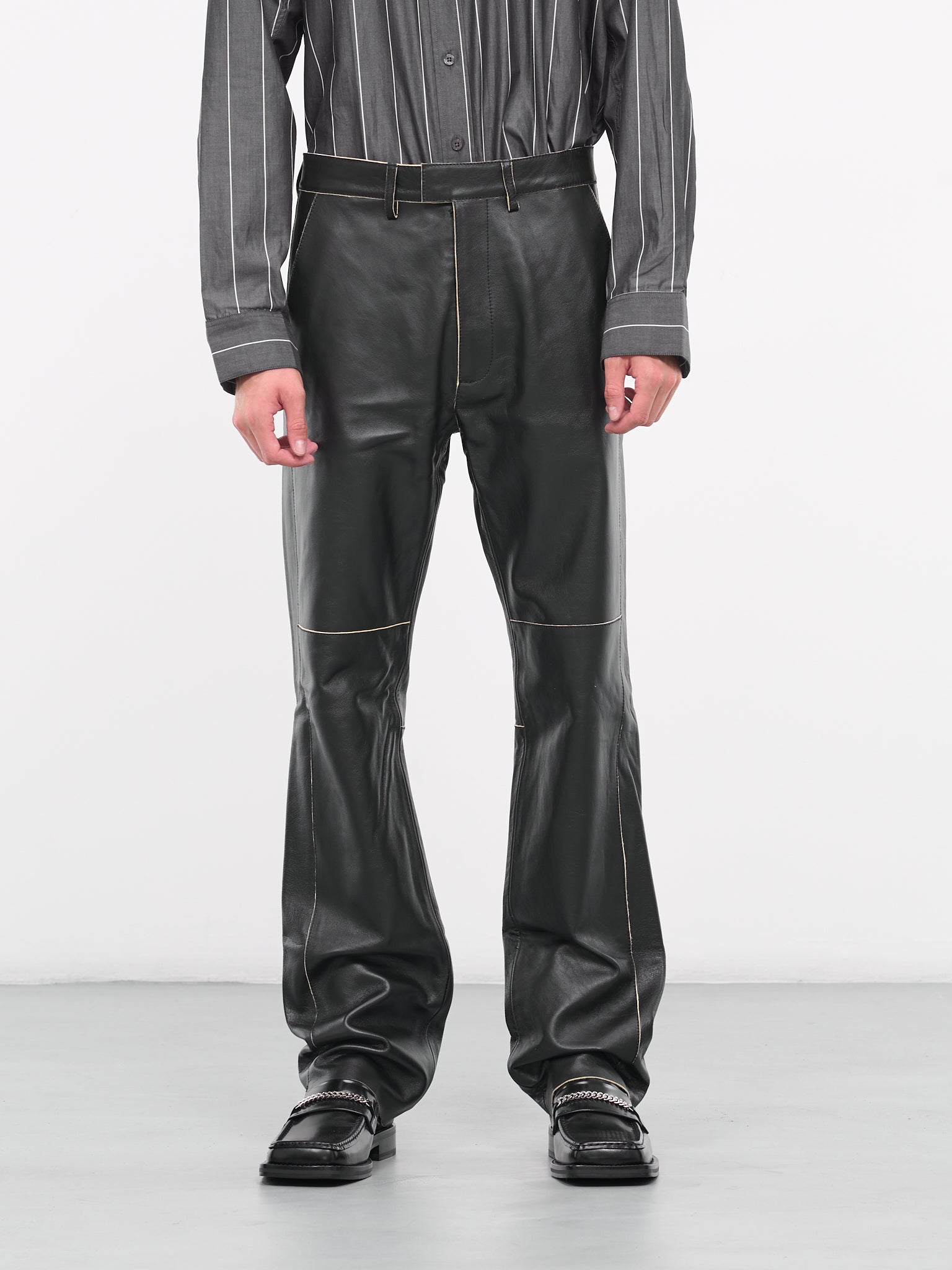 Raw Edge Leather Trousers (23523-BLACK)