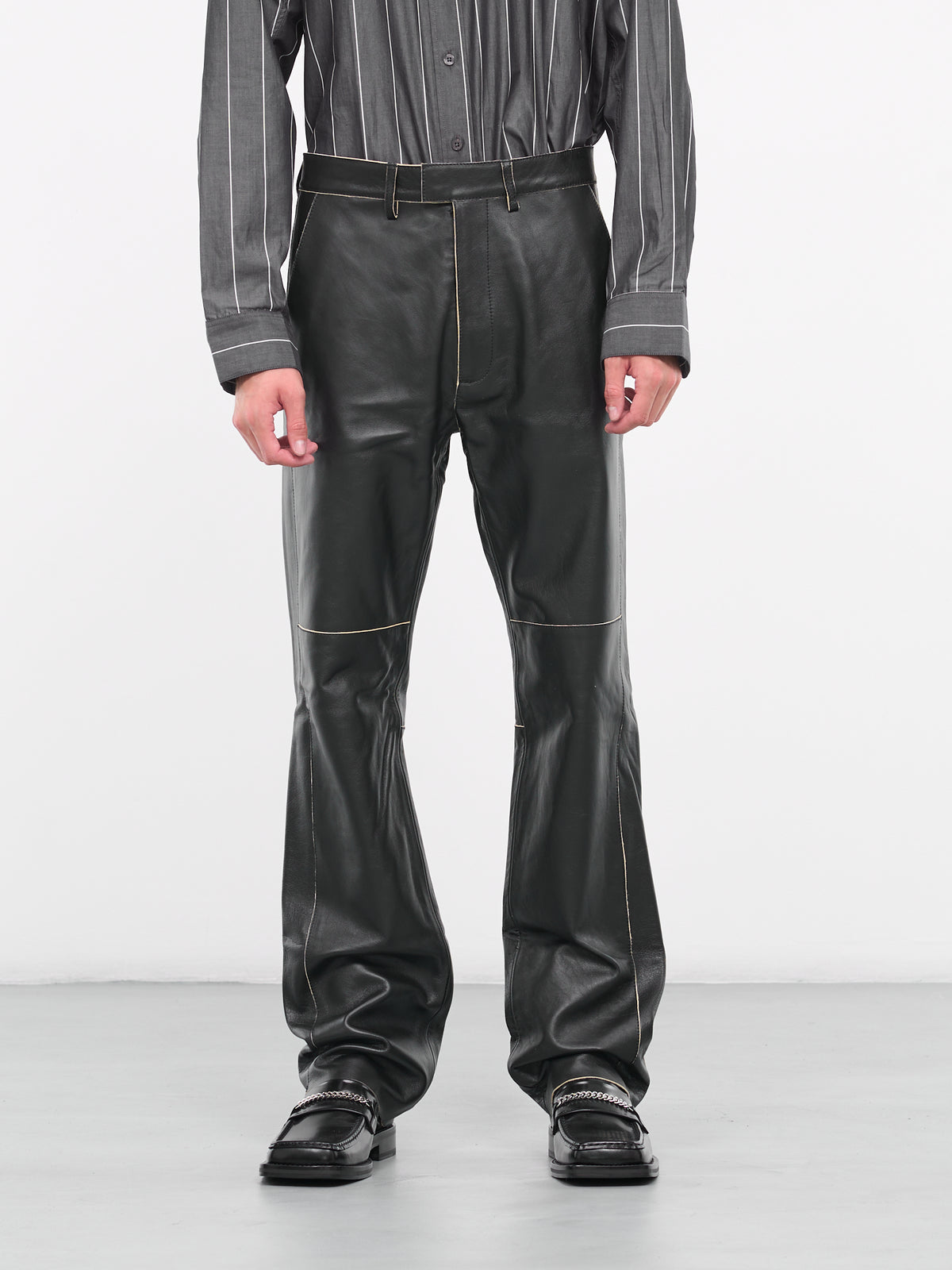 Raw Edge Leather Trousers (23523-BLACK)