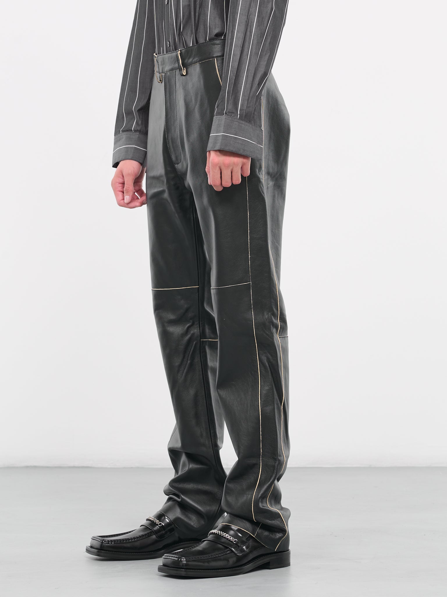 Raw Edge Leather Trousers (23523-BLACK)