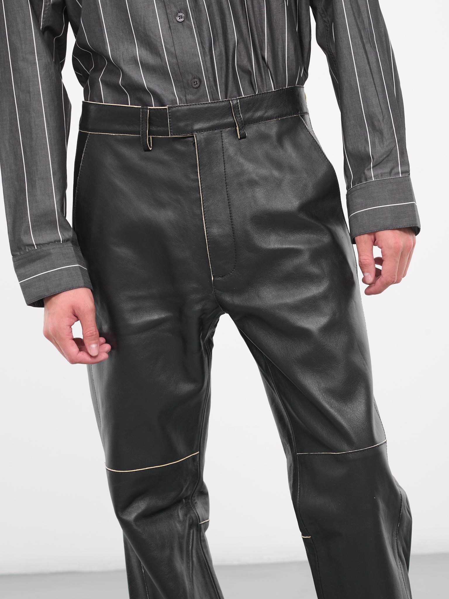 Raw Edge Leather Trousers (23523-BLACK)