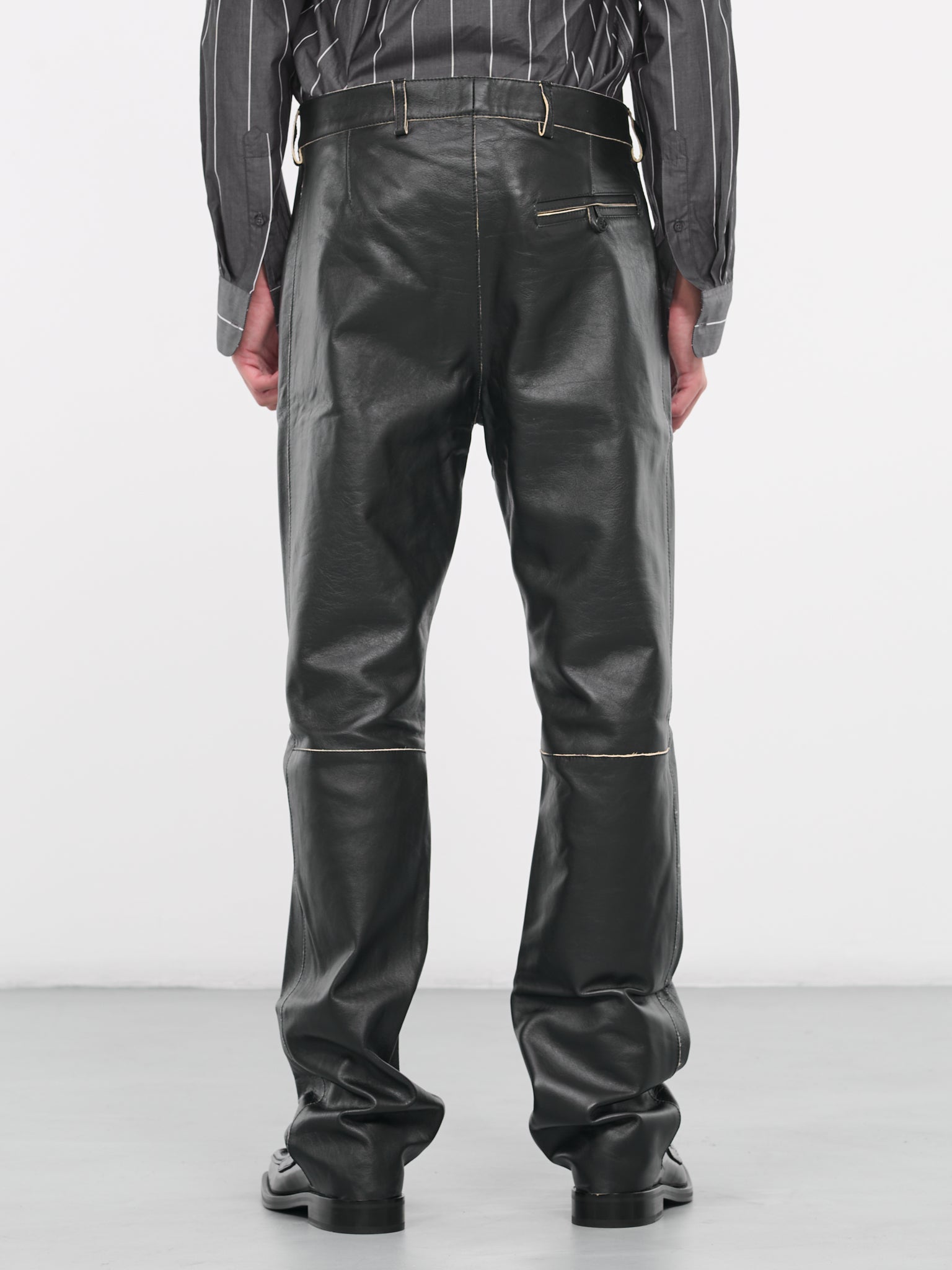 Raw Edge Leather Trousers (23523-BLACK)
