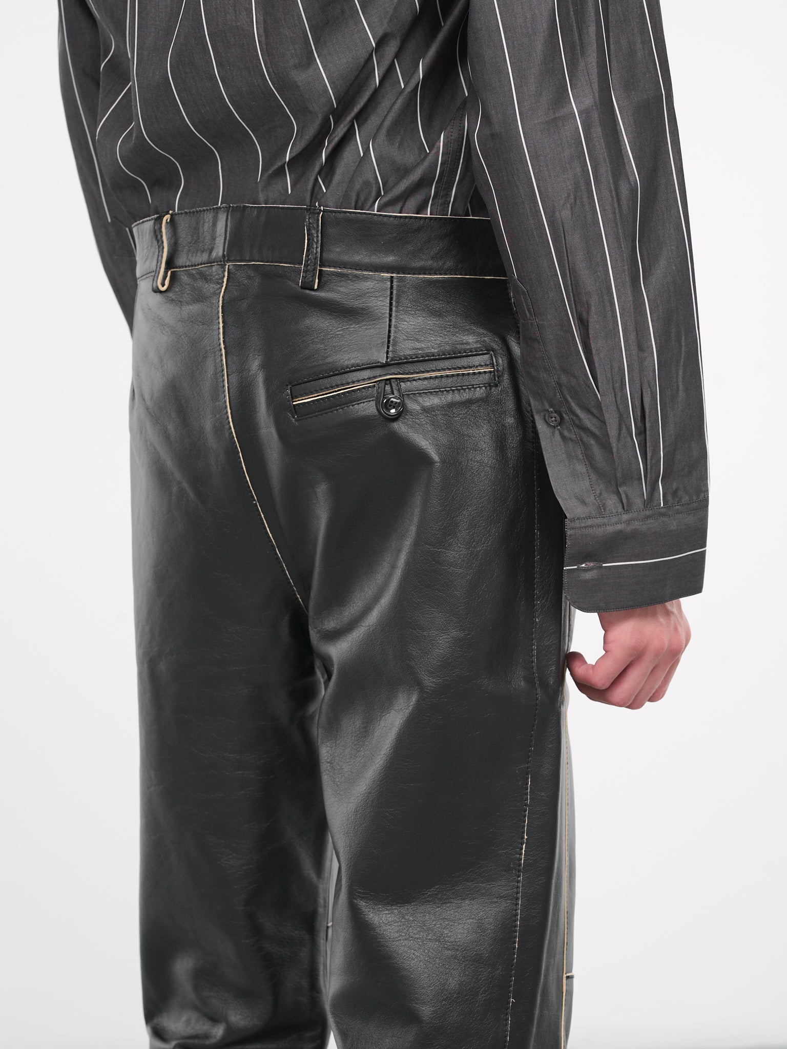 Raw Edge Leather Trousers (23523-BLACK)