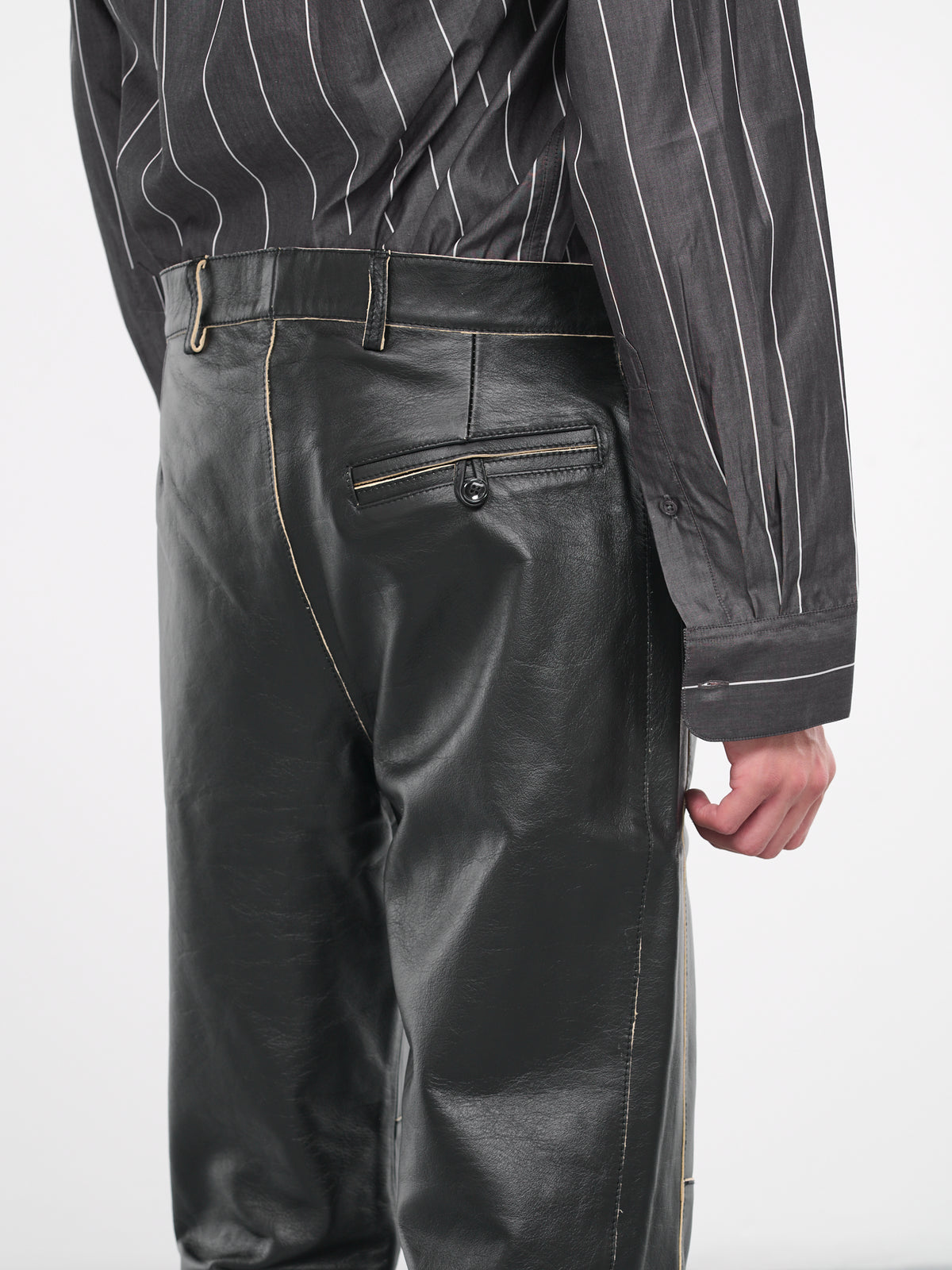 Raw Edge Leather Trousers (23523-BLACK)