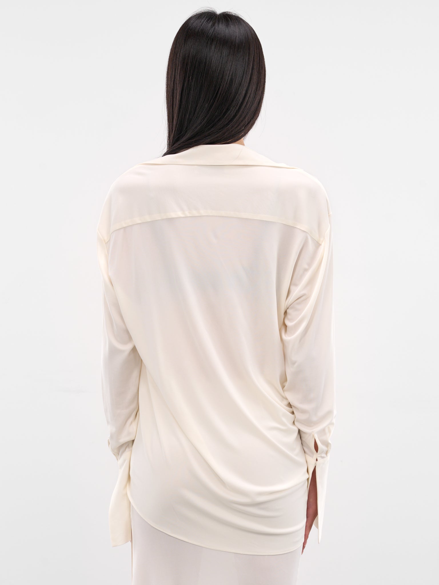 White Viscose Sheer Draped Shirt (237-T04-WHITE)