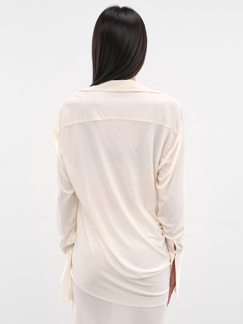 White Viscose Sheer Draped Shirt (237-T04-WHITE)