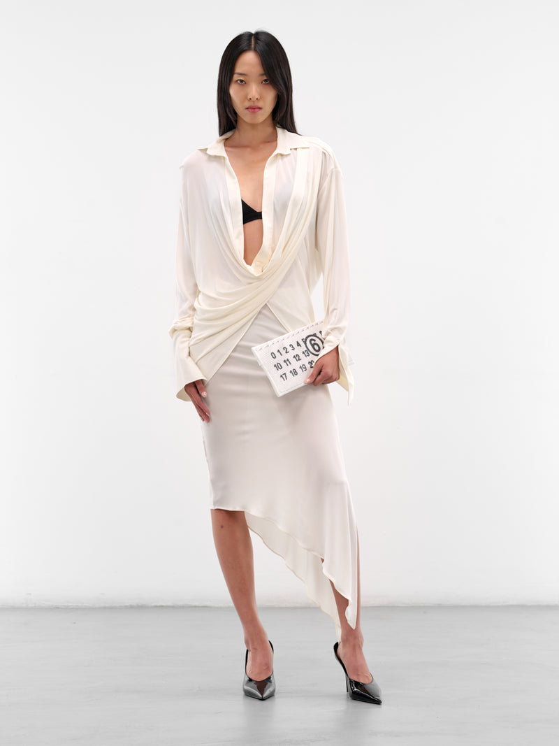 White Viscose Sheer Asymmetric Skirt (432-T04-WHITE)