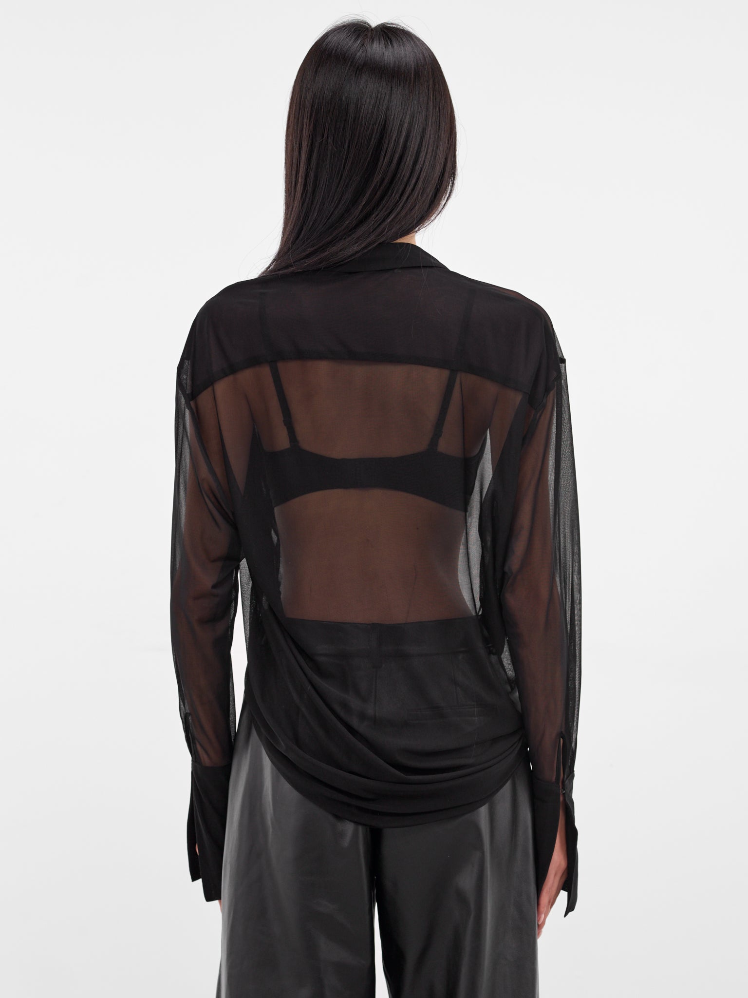 Black Poly Sheer Draped Shirt (237-T08-BLACK)