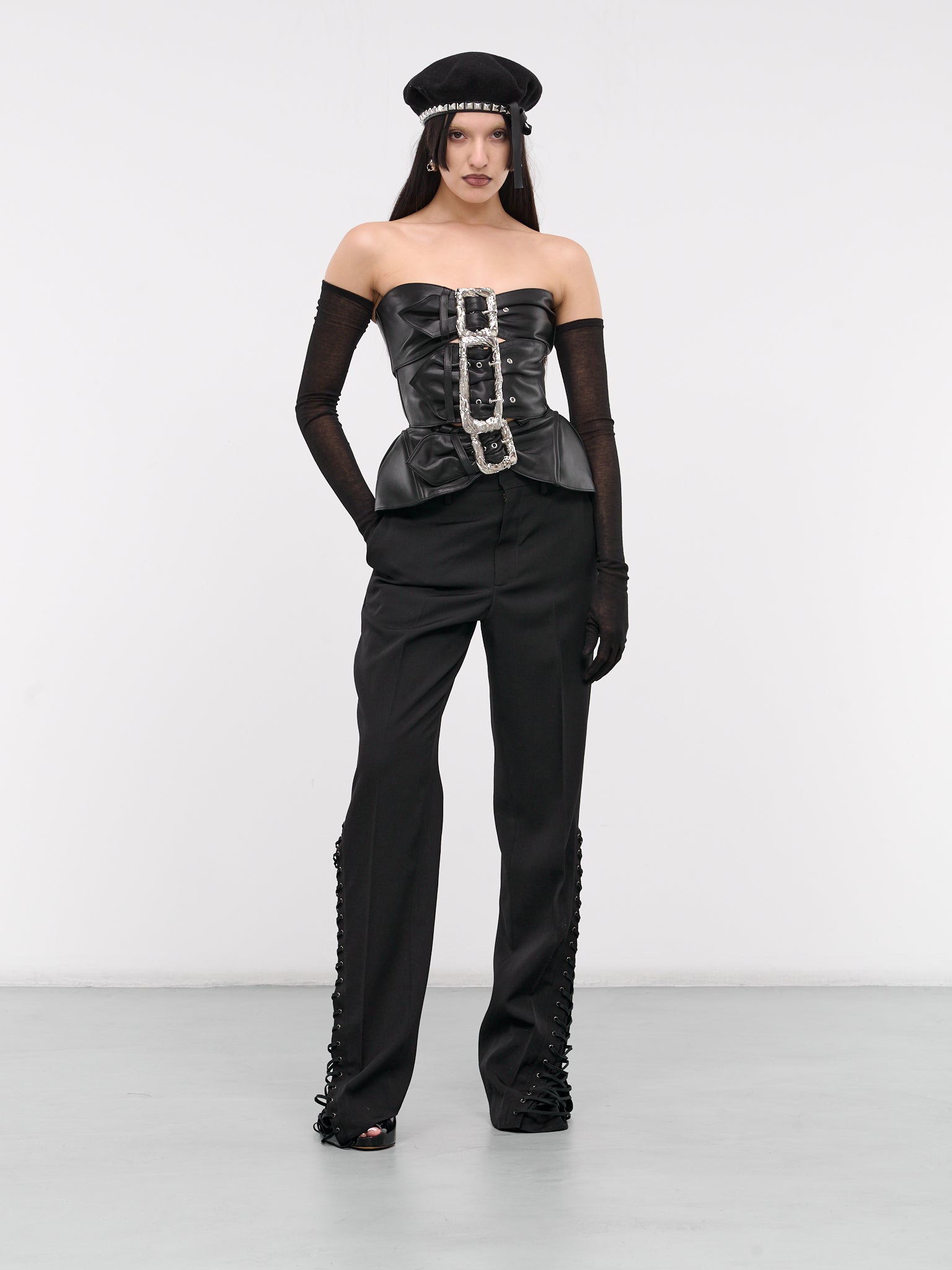 Buckled Leather Corset Top (24-25-F-TO190-L016-BLACK)